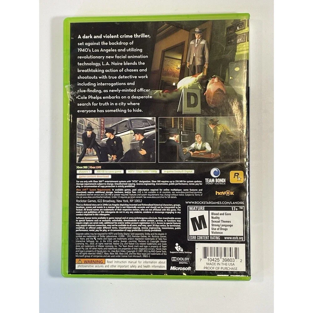 L.A. Noire (Microsoft Xbox 360, 2011) Tested And Working